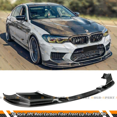FOR 2018-20 BMW M5 F90 3D STYLE 3PC REAL CARBON FIBER FRONT BUMPER LIP SPLITTER - Image 1 of 4