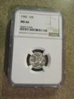 1942 Silver Mercury Dime NGC MS66