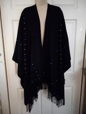 Accessory Street Black Open Shaw Wrap with Silver-color Sequins