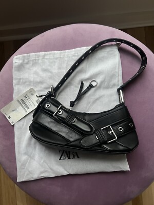 Black Sling Bag Zara Woman ZARA' Black Soft Real Leather Baguette