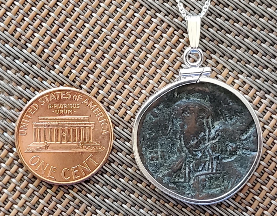 Collar de plata maciza colgante moneda retrato de Jesucristo bizantino del Imperio Romano Foto 2 de 4