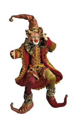 Vintage Soft Body Court Jester With Clown Face Sitting Figurine 15''