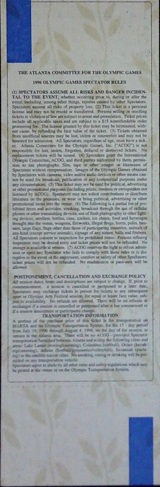 Olympics Ticket Stub Wrestling Freestyle Atlanta Game Kurt Angle Debut 7/30/1996 - Image 2 of 2