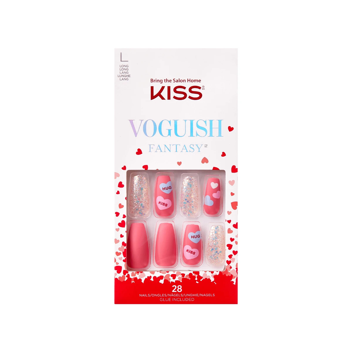 KISS VOGUISH FANTASY Glue-On False Nails new LONG COFFIN VALENTINES CUTE DATE
