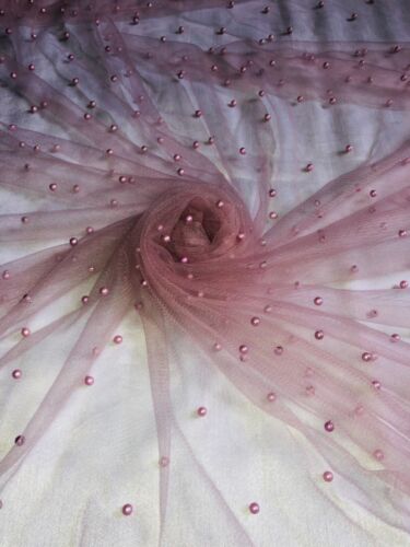 ELEGANT SOFT PEARL BEADED BRIDAL LACE FABRIC TULLE NET 60” WIDE DRESS SCARVES - Picture 16 of 65