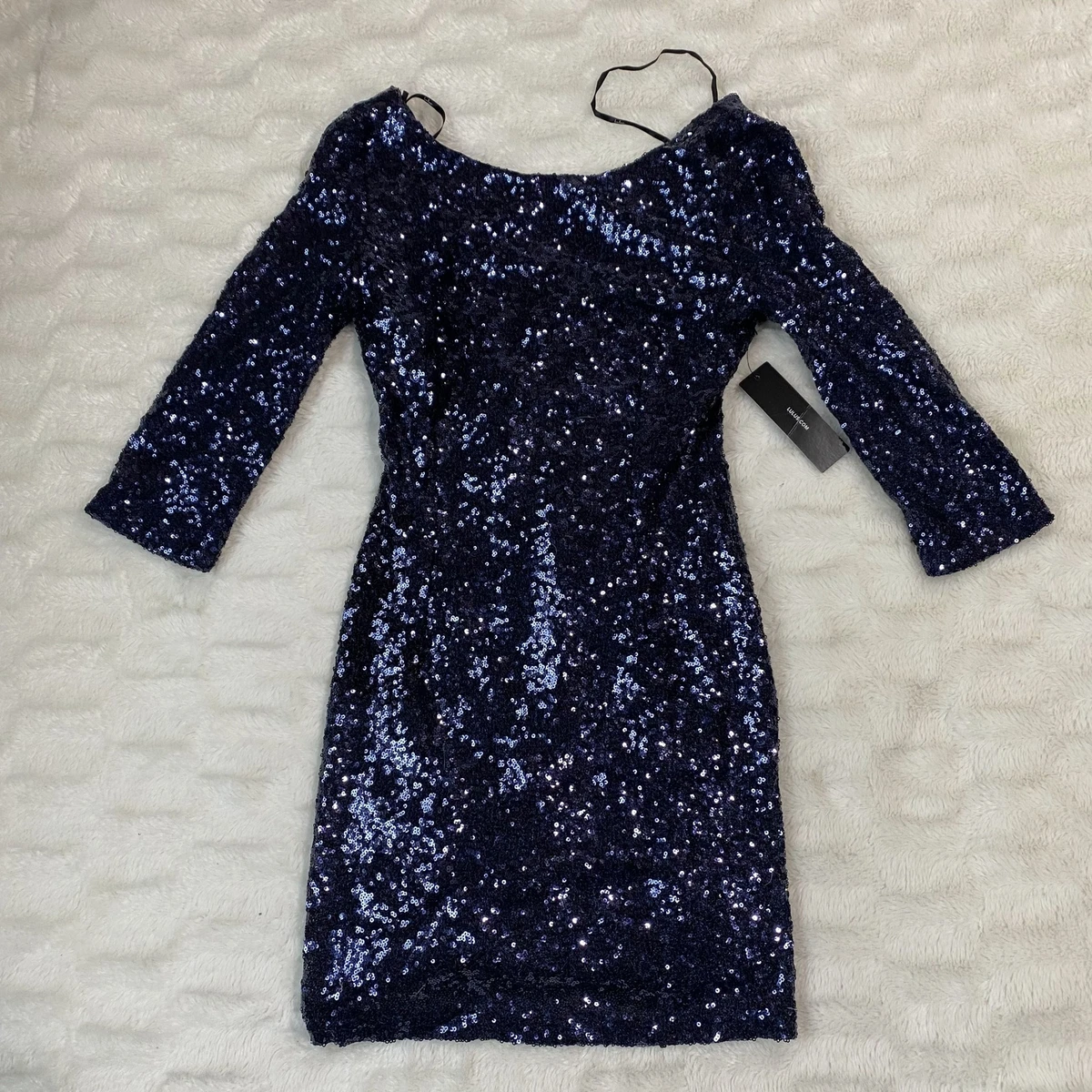 Lulus Delightful Ways Navy Blue Sequin Half Sleeve Bodycon Dress