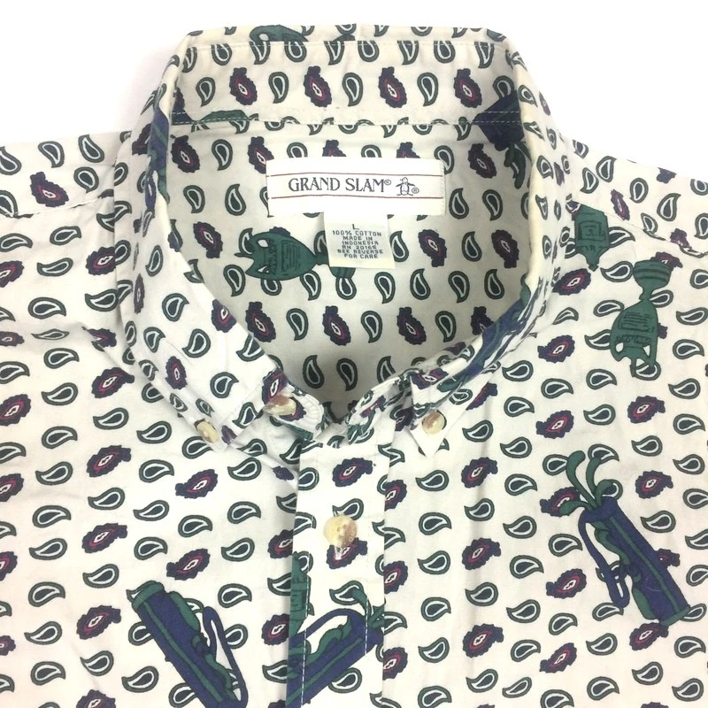 Grand Slam Mens L Button Up Shirt Vintage Cotton Printed Golf - Image 3 of 4