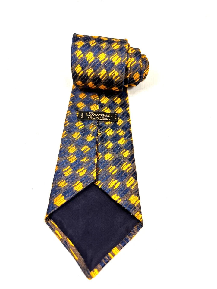 Corbata Charvet Seda Amarillo Azul Geométrica Cuello Francia Hombre 58LX3.5W. Foto 3 de 4