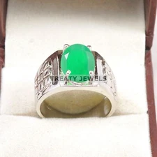 Emerald Oval Cut Gemstone With 925 Sterling Silver Ring For Men's #B45