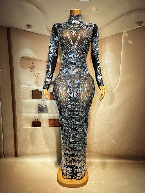 Mirror Sequins Formal Full Wrap Evening Drag Queen Club Party Sexy Costume