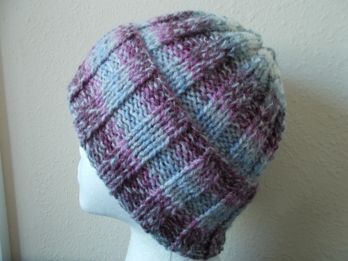 Hand knitted cozy and warm beanie/hat, gradient gray/white 