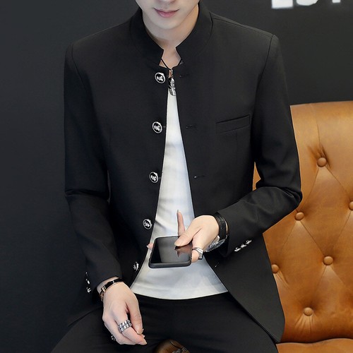 Men's Blazer Casual Chinese Tunic Suit Stand Collar Jackets Coat SIngle Breasted - Picture 15 of 19