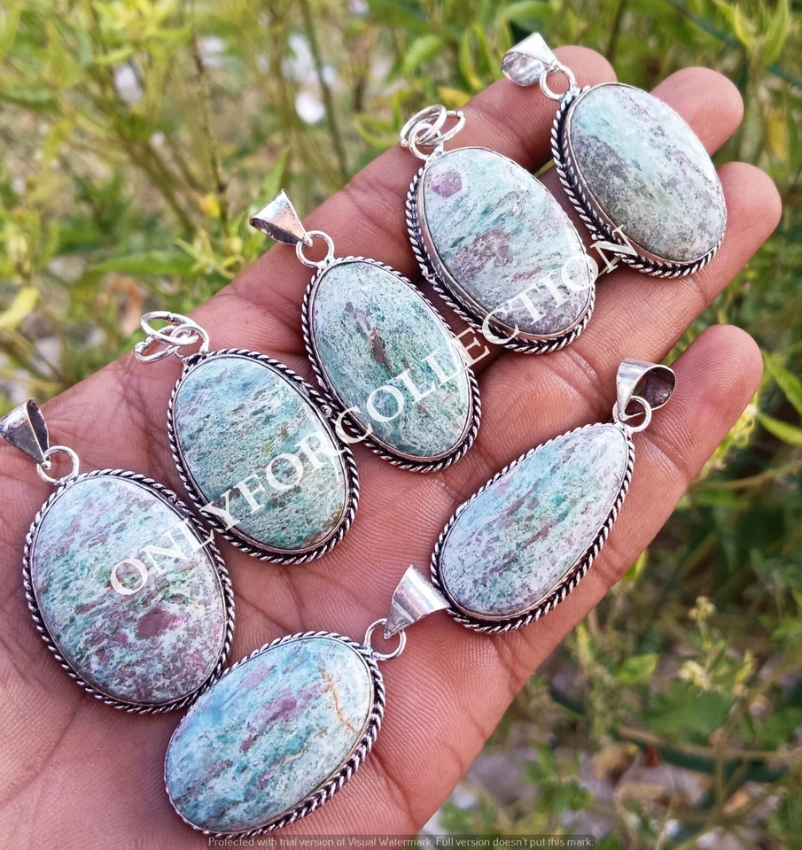 Lote de colgantes hechos a mano de piedras preciosas de rubí natural fucsita enchapados en plata de ley 925 Foto 2 de 4