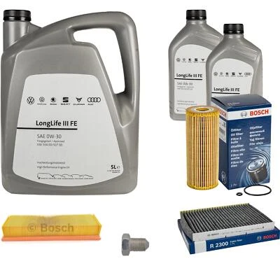 BOSCH Inspektionspaket 7 L VW Motoröl 0W-30 Longlife III FE für Caddy II Kasten - Bild 1 von 4