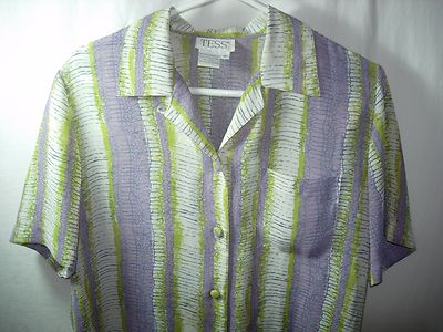 WOMENS LAVENDER PURPLE LIME IVORY POLY TESS CAREER BLOUSE SHIRT TOP SIZE M 42''