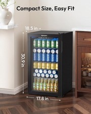 Refrigerador de bebidas de 3,2 pies cúbicos 130 latas puerta de vidrio enfriador de bebidas negro