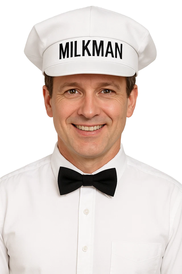 Sombrero Hombre Lechero Blanco Unisex Adulto Tamaño Ajustable Gorra Halloween Accesorio Foto 2 de 4