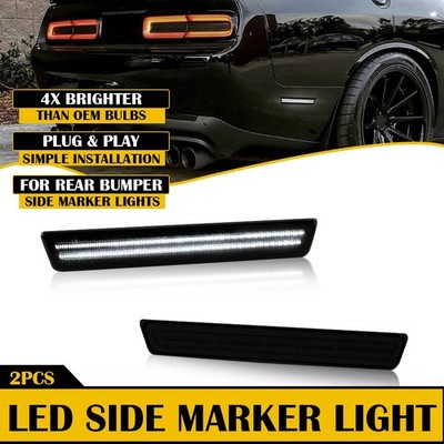 SMOKED White LED Side Marker Light For 2015-22 Dodge Challenger Bumper Rear Lamp