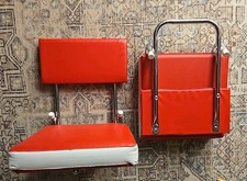 Vintage Stadium Bleacher Seat Fold Up Clip On Seat Red White Vinyl Set Of 2