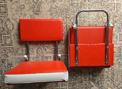 Vintage Stadium Bleacher Seat Fold Up Clip On Seat Red & White Vinyl Set Of 2