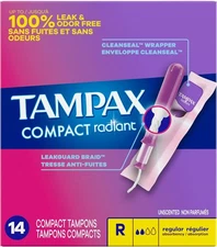 Tampax Pocket Compact Radiant Tampons Regular Absorbency Unscented 10 Count