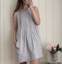 Quince Pin Strip Linen Shift Mini Dress NWT