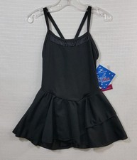 Motionwear Black Leotard Dance Outfit with Biker Short Skirt Child 8-10/M