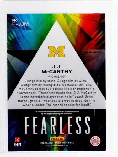 2024 Panini Prizm Draft Picks #F-JJM JJ McCarthy Fearless - Bild 2 von 2