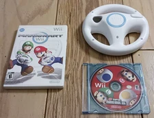 Nintendo Wii Mario Kart w/ Steering Wheel & New Super Mario Bros - Tested