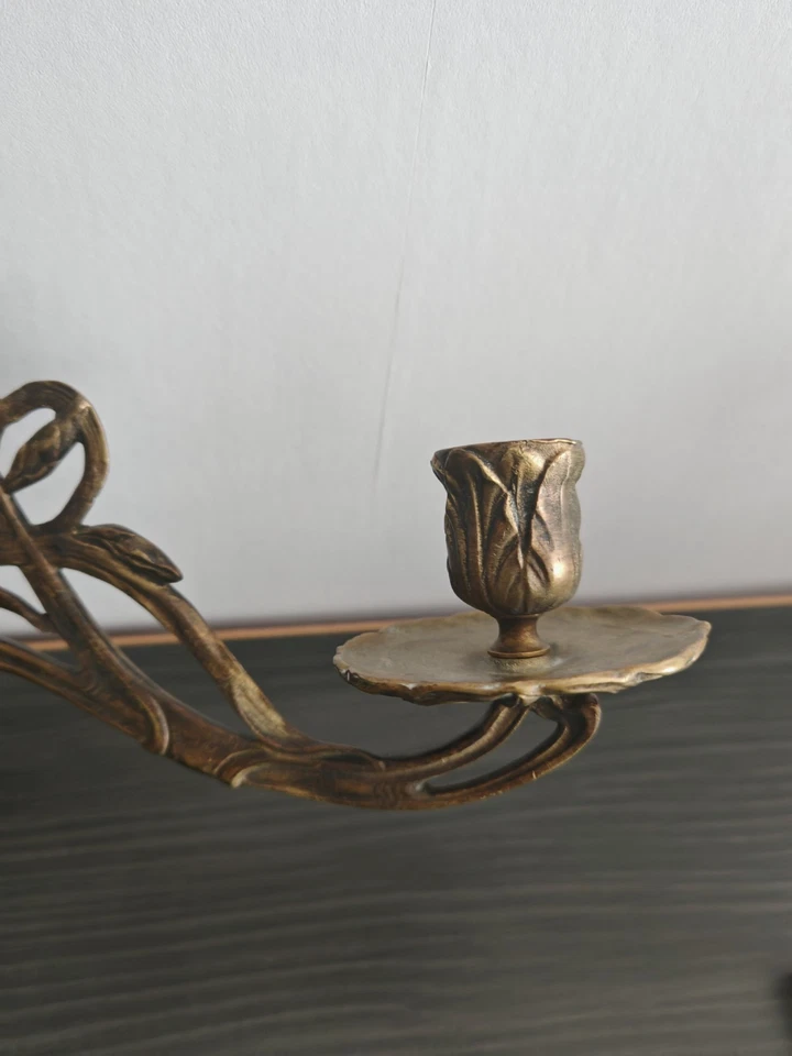 Ancien Bougeoir Chandelier en bronze art déco L.PINET XIX Ème. - Photo 4/4