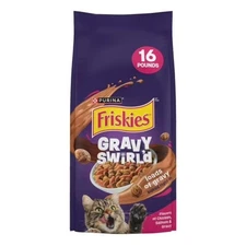 Purina Friskies Gravy Swirlers Dry Cat Food Flavors of Chicken, Salmon and Gravy
