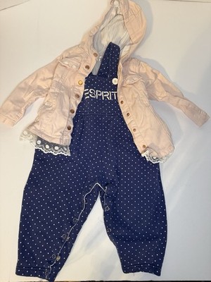 Vintage Toddler Lot Esprit Navy Polka Dot Overalls &Nanette Pink Lace  Jacket 2T