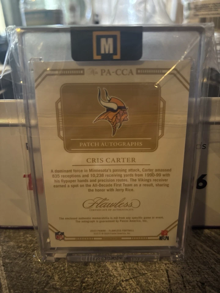 2023 帕尼无瑕Cris Carter布贴签名#/20 — 第 2/2 张图片