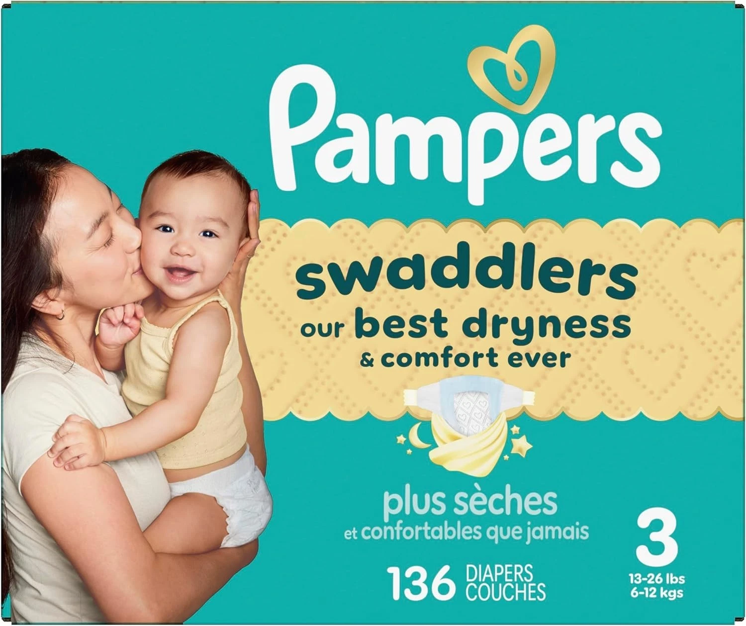 Baby Diapers Size 3 136 Count Absorbent Keeps Baby Dry 13-26 lbs