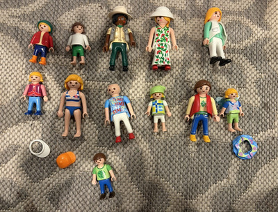 PLAYMOBIL Mixed Lot Plastic Boy & Girl Figures w/ Accessories 12 Piece Set