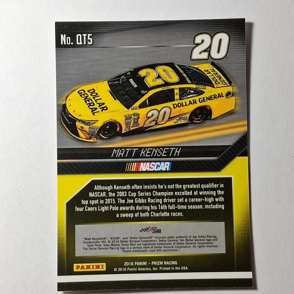 2016 Prizm Qualifying Times #QT5 Matt Kenseth Joe Gibbs Racing Dollar General - Image 2 of 2