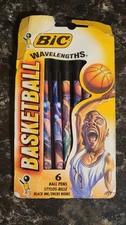 Vintage BIC Wavelengths Basketball Pens - Pack of 6 Black Ink Ball Pens - NOS