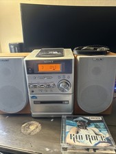 Sony CMT-NE3 Micro Hi-Fi CD Cassette AM/FM Stereo System Silver Wood Speakers