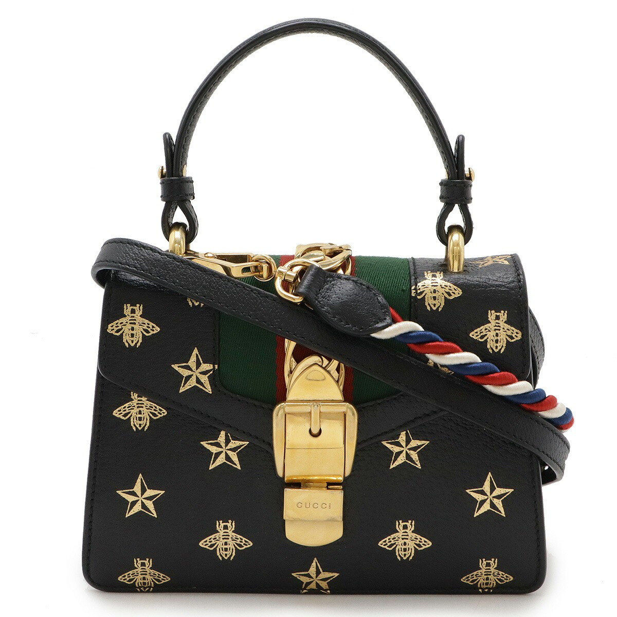 【最終在庫!】GUCCI グッチ Sylvie Bee Star バッグ ブラック GUCCI Sylvie BEE B-Star Print Sherry Line Bag Handbag 2WAY