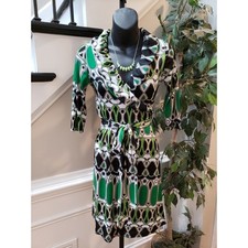 Glam Dress Wrap V-Neck Women S Multicolor Polyester Ruffle Tie Waist 3/4 Sleeve