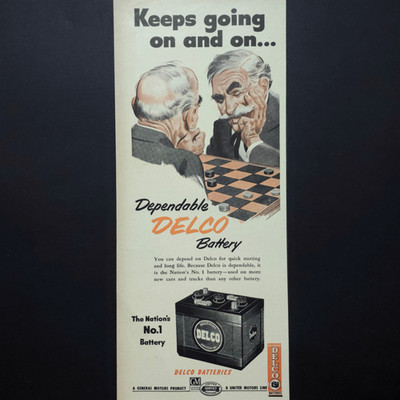 Delco Battery General Motors Checkers Game Illustration 1952 Vtg Print Ad