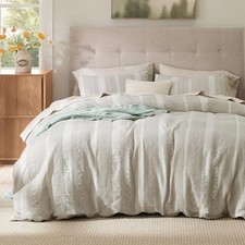 Waffle Weave Duvet Cover Queen 90" x 90" 19 - Strip Linen No Comforter 