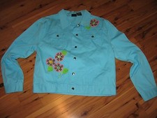 Womens Xl Lighthouse Casual Jean Jacket Coat Blue Aqua Turquoise