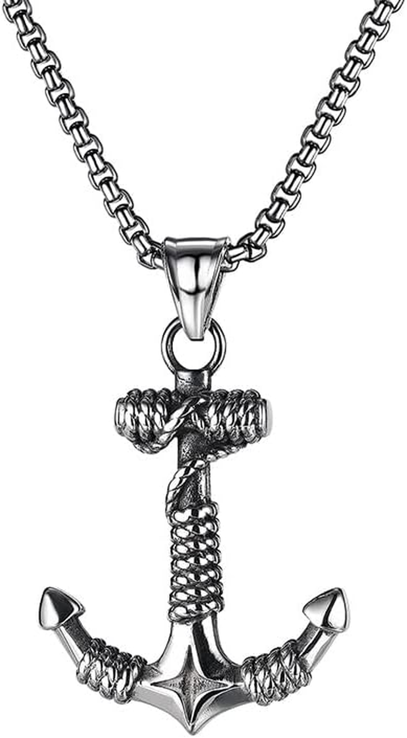 Mens Stainless Steel Nautical Beach Surfing Anchor Pendant Necklace