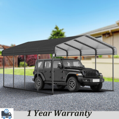 #ad 12 x 20ft Metal Carport Heavy Duty Outdoor Garage Car Shelter Galvanized Steel $1070.99