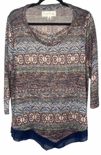 French Laundry Women's colorful knit pullover Top Size 1X artistic layered look