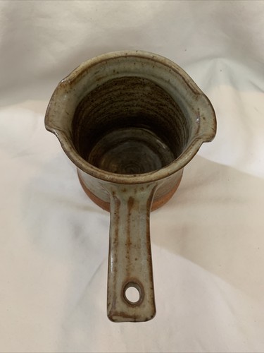 Pottery Ladle Pitcher Double Spout Server Gravy Creamer Hanging Handle Handmade - Picture 2 of 6