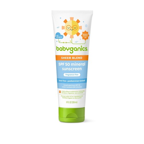 Babyganics SPF 50 Mineral Sunscreen Lotion, Sheer Blend, UVA UVB Protection 8oz