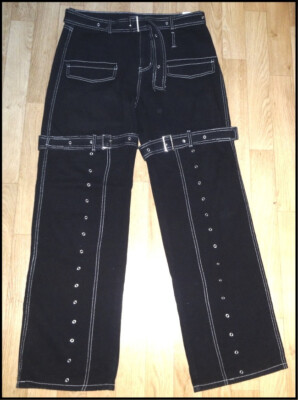 Cyber~Emo~Industrial~EBM~Baggy~Jeans~weiße Nähte~Riemen~Gürtel~Gr. XL ca. 40/42