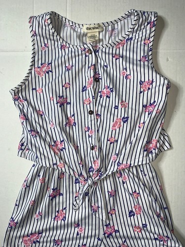 Preowned- Shosho Sleeveless Striped Floral Jumpsuit Girls (Size 10) - Picture 3 of 5